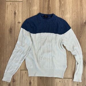 Brooks Brothers Linen-Cotton Blue-White Cable Knit Crewneck Sweater - Small
